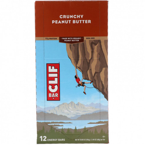 Clif Bar, Энергетический батончик с хрустящим арахисом, 12 батончиков, весом 68 г (2,40 унции) каждый