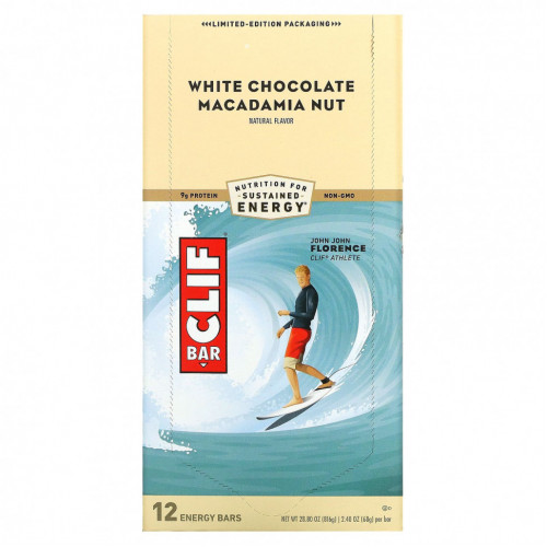 Clif Bar, Энергетический батончик с белым шоколадом и орехом макадамия, 12 батончиков, 2,40 унции (68 г) каждый