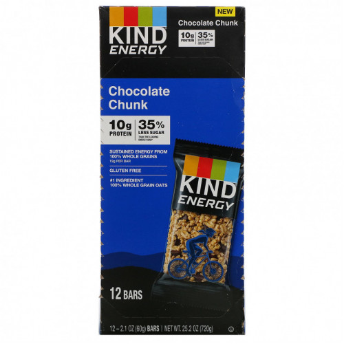 KIND Bars, Energy, кусочки шоколада, 12 батончиков по 2,1 унции (60 г) каждый