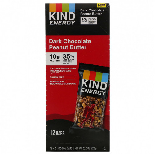 KIND Bars, Energy, арахисовая паста из темного шоколада, 12 батончиков, 60 г (2,1 унции)