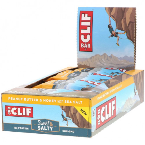 Clif Bar, Energy Bar, Арахисовое масло и мед с морской солью, 12 батончиков по 2,40 унции (68 г) каждый