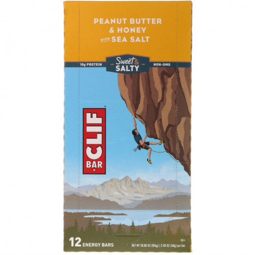 Clif Bar, Energy Bar, Арахисовое масло и мед с морской солью, 12 батончиков по 2,40 унции (68 г) каждый