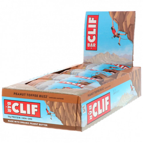 Clif Bar, Энергетический батончик, Peanut Toffee Buzz, 12 батончиков, 2,4 унц. (68 г) каждый