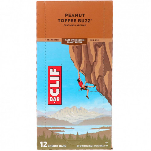 Clif Bar, Энергетический батончик, Peanut Toffee Buzz, 12 батончиков, 2,4 унц. (68 г) каждый