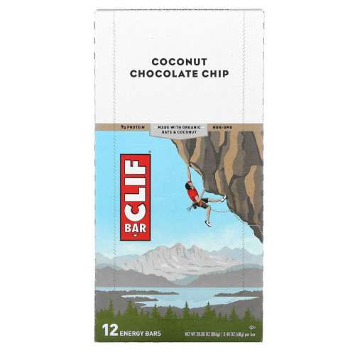 Clif Bar, Energy Bar, кокос и шоколадная крошка, 12 батончиков, 68 г (2,40 унции)