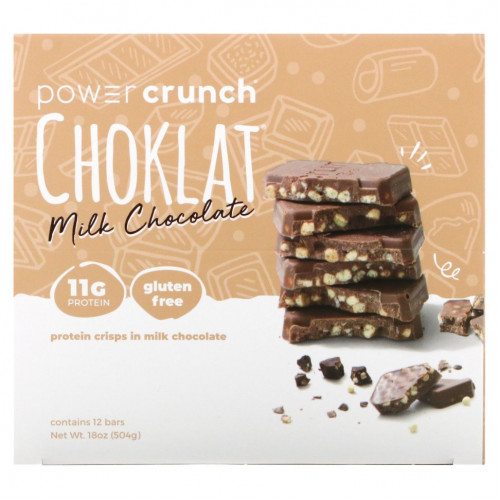 BNRG, Энергетический белковый батончик Power Crunch Choklat, молочный шоколад, 12 батончиков, вес каждого 42 г (1,5 унции)