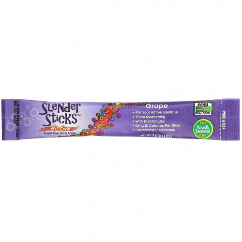 NOW Foods, Real Food, Slender Sticks, Active, напиток с виноградным вкусом, 12 стиков, 48 г (1,7 унции)