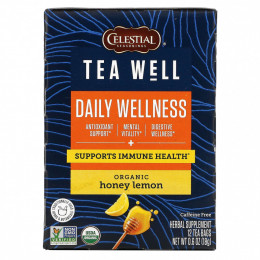 Celestial Seasonings, Herbal Tea, Daily Wellness, органический мед и лимон, без кофеина, 12 чайных пакетиков, 1,6 г (0,06 унции)