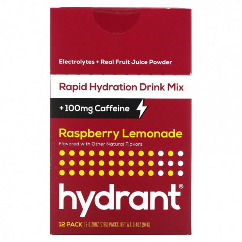 Hydrant, Смесь для быстрого увлажнения, малиновый лимонад, 12 пакетиков по 7,8 г (0,28 унции)
