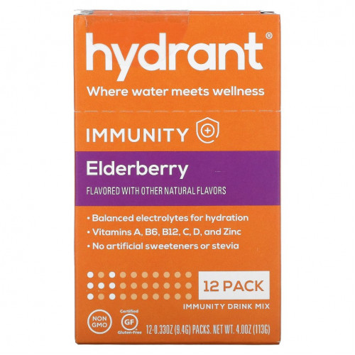 Hydrant, Immunity Drink Mix, бузина, 12 пакетиков по 9,4 г (0,33 унции)