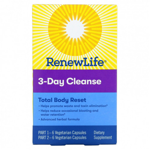 Renew Life, 3-Day Cleanse, полное восстановление организма, 12 вегетарианских капсул