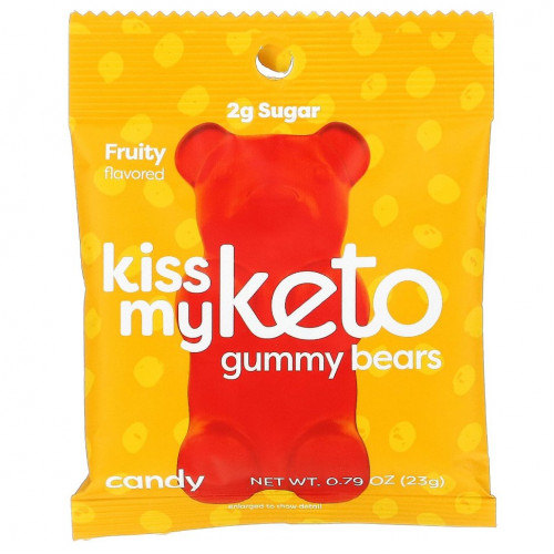 Kiss My Keto, Keto Gummy Bears, жевательные мармеладки в форме мишек, подходит для кетодиеты, со вкусом фруктов, 12 пакетиков по 23 г (0,79 унции)