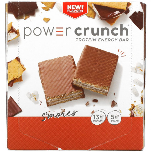 BNRG, Power Crunch, протеиновый энергетический батончик, со вкусом зефира, крекера и шоколада, 12 батончиков, 40 г (1,4 унции) каждый