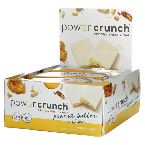 BNRG, Энергетический белковый батончик Power Crunch Original, крем с арахисовым маслом, 12 батончиков, вес каждого 40 г (1,4 унции)