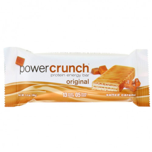 BNRG, Протеиновый энергетический батончик Power Crunch, оригинальная рецептура, соленая карамель, 12 батончиков, 40 г каждый