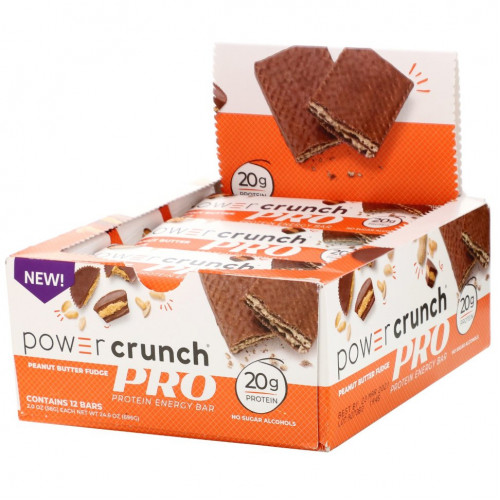 BNRG, Power Crunch Protein Energy Bar, PRO, помадка с арахисовым маслом, 12 батончиков по 2 унции (58 г) каждый