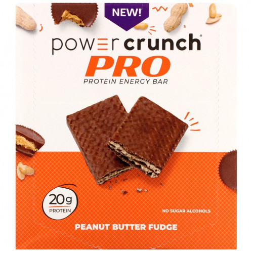 BNRG, Power Crunch Protein Energy Bar, PRO, помадка с арахисовым маслом, 12 батончиков по 2 унции (58 г) каждый