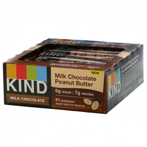 KIND Bars, Milk Chocolate, арахисовая паста, 12 батончиков по 40 г (1,4 унции)