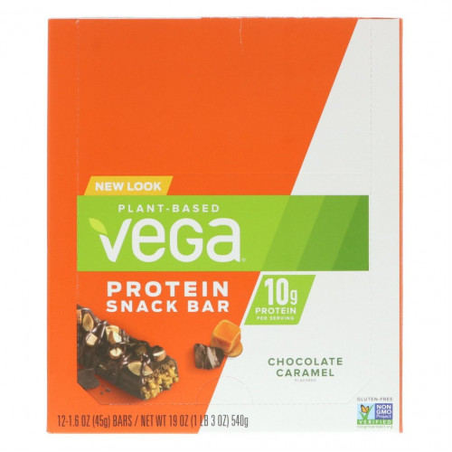 Vega, Protein Snack Bar, шоколадно-карамельный батончик, 12 батончиков, 45 г (1,6 унции)