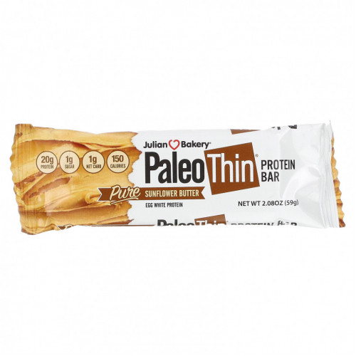 Julian Bakery, Paleo Thin Protein Bar, чистое подсолнечное масло, 12 батончиков, 59 г (2,08 унции)