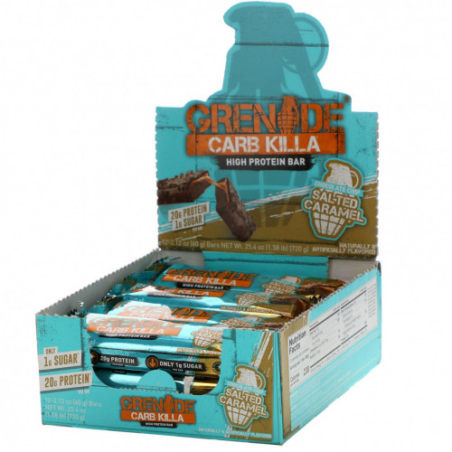 Grenade, Carb Killa, высокопротеиновые батончики, соленая карамель, 12 батончиков, 60 г (2,12 унции) каждый