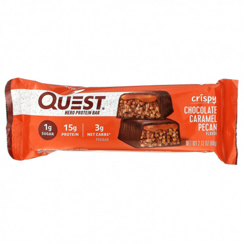 Quest Nutrition, Hero Protein Bar, хрустящий шоколад с карамелью и пеканом, 12 батончиков, 60 г (2,12 унции)