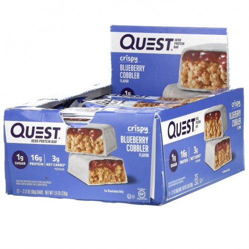 Quest Nutrition, Hero Protein Bar, Хрустящий черничный коблер, 12 батончиков, 2,12 унции (60 г)