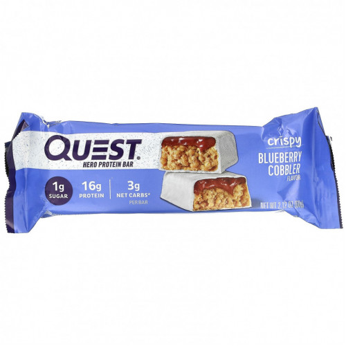 Quest Nutrition, Hero Protein Bar, Хрустящий черничный коблер, 12 батончиков, 2,12 унции (60 г)