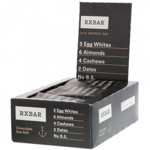 RXBAR, Protein Bar, шоколадная морская соль, 12 батончиков, 52 г (1,83 унции)