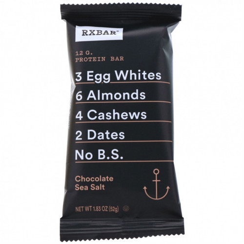 RXBAR, Protein Bar, шоколадная морская соль, 12 батончиков, 52 г (1,83 унции)