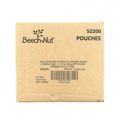 Beech-Nut, Veggies, цукини, этап 2, шпинат и банан, 12 пакетиков по 99 г (3,5 унции)