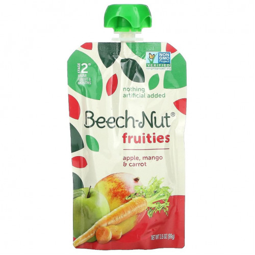 Beech-Nut, Fruities, Stage 2, яблоко, манго и морковь, 12 пакетиков по 99 г (3,5 унции)