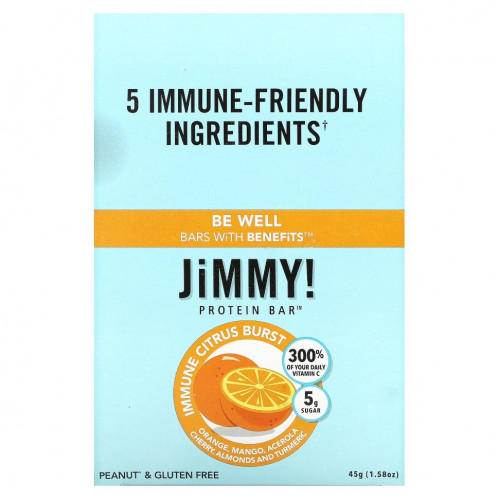 JiMMY!, Be Well Bars With Benefits, Immune Citrus Burst, 12 протеиновых батончиков, 45 г (1,58 унции)