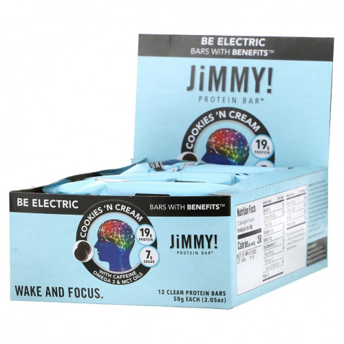 JiMMY!, Be Electric Bars With Benefits, печенье с кремом, 12 протеиновых батончиков, 58 г (2,05 унции)