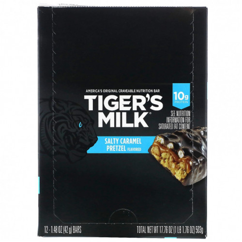 Tiger's Milk, Nutrition Bar, крендель с соленой карамелью, 12 батончиков, 42 г (1,48 унции)