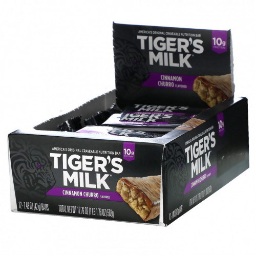 Tiger's Milk, Nutrition Bar, чурро с корицей, 12 батончиков, 42 г (1,48 унции)