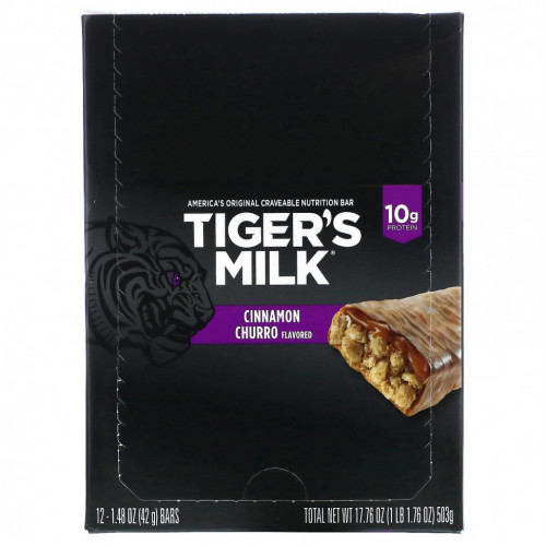 Tiger's Milk, Nutrition Bar, чурро с корицей, 12 батончиков, 42 г (1,48 унции)