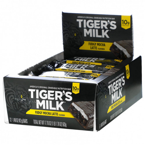 Tiger's Milk, Nutrition Bar, латте с пушистым мокко, 12 батончиков, 42 г (1,48 унции)