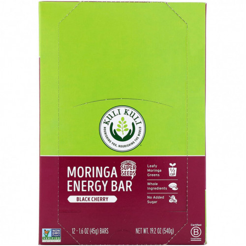 Kuli Kuli, Moringa Energy Bar, черная вишня, 12 батончиков, 45 г (1,6 унции)