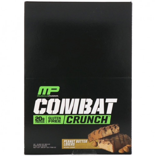 MusclePharm, Combat Crunch, с арахисовым маслом, 12 батончиков, по 2,22 унции (63 г) каждый