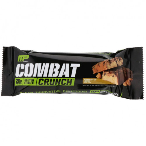 MusclePharm, Combat Crunch, с арахисовым маслом, 12 батончиков, по 2,22 унции (63 г) каждый