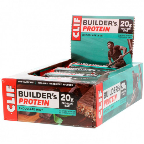 Clif Bar, Протеиновый батончик Builder's с шоколадом и мятой, 12 батончиков, весом 68 г (2,40 унции) каждый