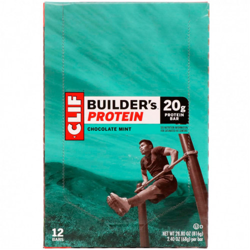 Clif Bar, Протеиновый батончик Builder's с шоколадом и мятой, 12 батончиков, весом 68 г (2,40 унции) каждый