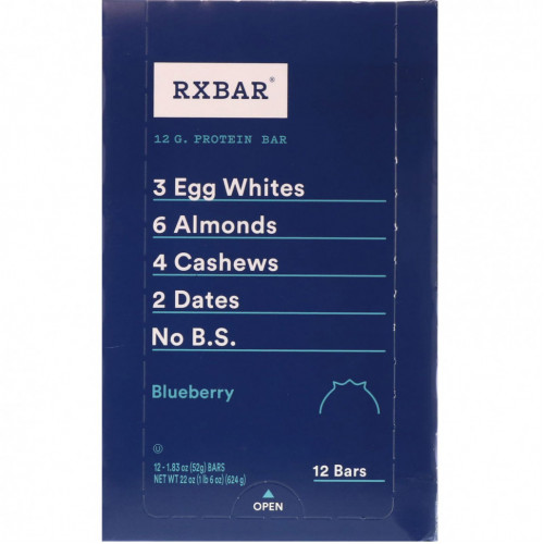 RXBAR, Протеиновый батончик, черника, 12 батончиков по 1,83 унции (52 г) каждый