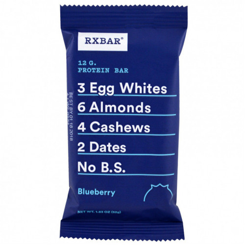 RXBAR, Протеиновый батончик, черника, 12 батончиков по 1,83 унции (52 г) каждый