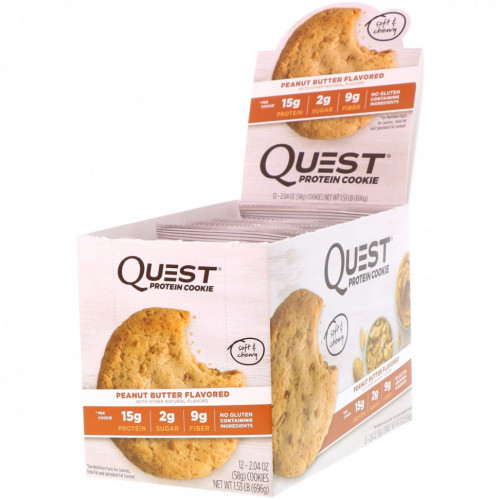 Quest Nutrition, Печенье Protein Cookie с арахисовым маслом, 12 штук, 2,04 унции (58 г)