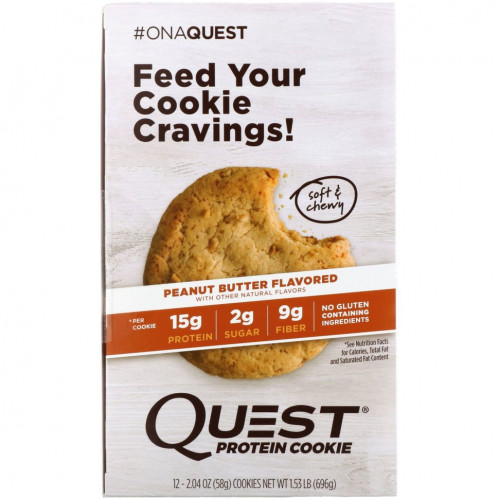 Quest Nutrition, Печенье Protein Cookie с арахисовым маслом, 12 штук, 2,04 унции (58 г)