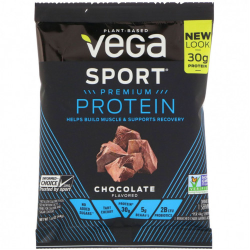 Vega, Sport Protein, протеин, шоколадный вкус, 12 пакетиков, 44 г (1,6 унции) каждый