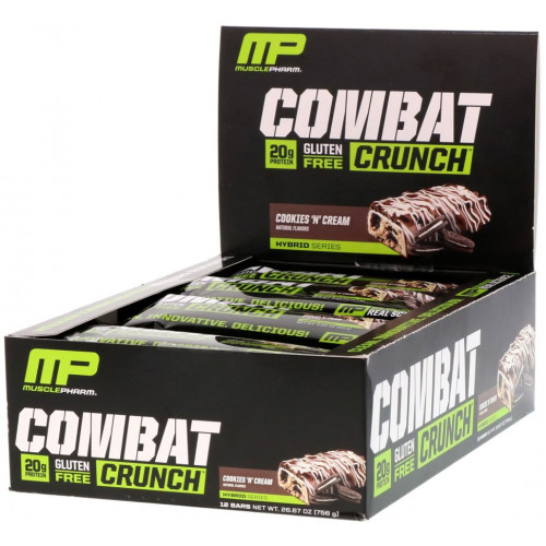 MusclePharm, Хрустящие батончики Combat с кремом, 12 батончиков по 2,22 унции (63 г)