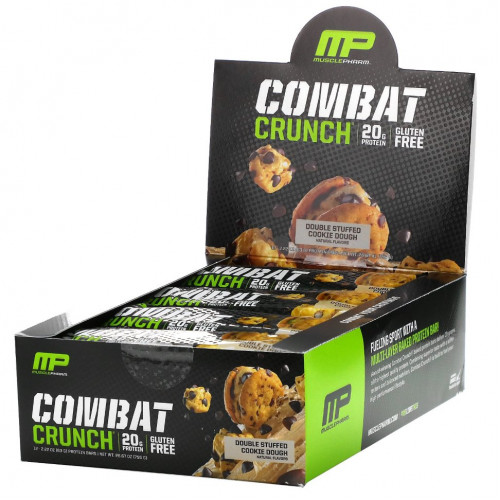 MusclePharm, Combat Crunch, двойная начинка с песочным тестом, 12 батончиков по 2,22 унц. (63 г)